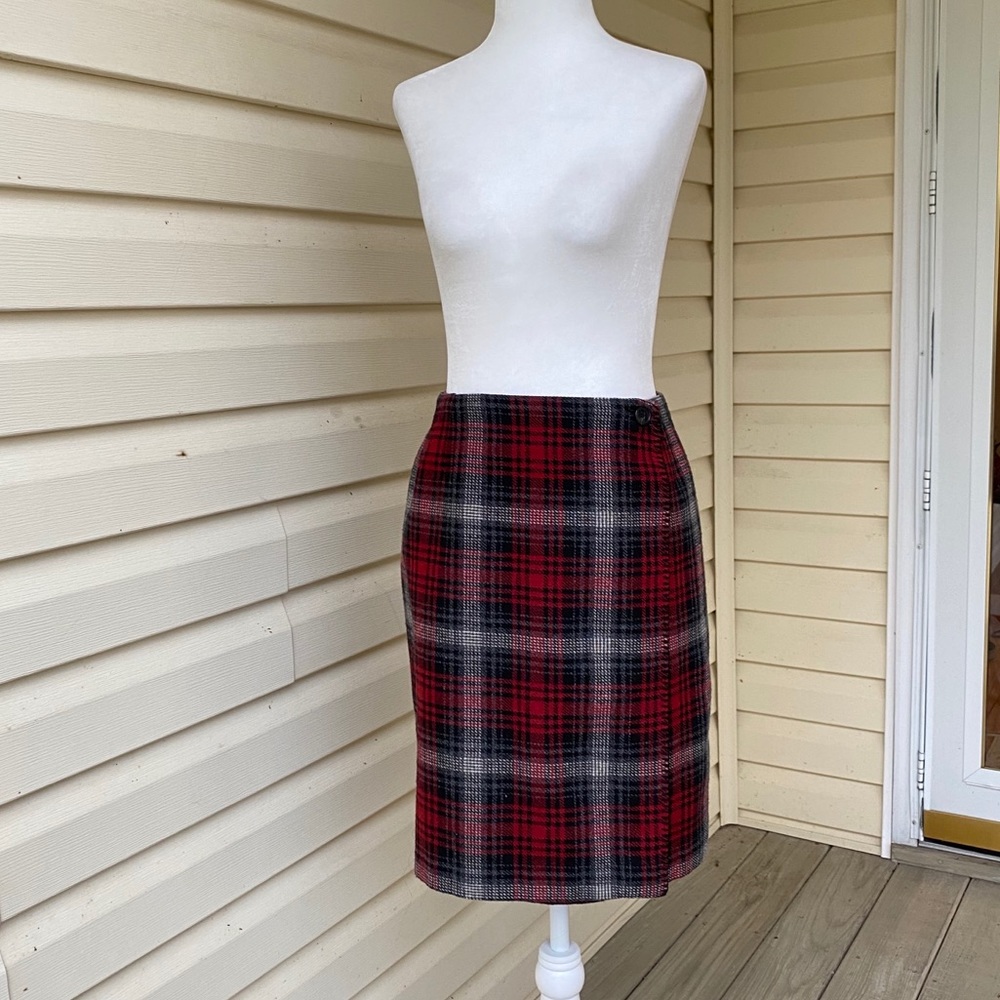 Vintage Herman Geist Wool Blend Plaid Skirt Size 8